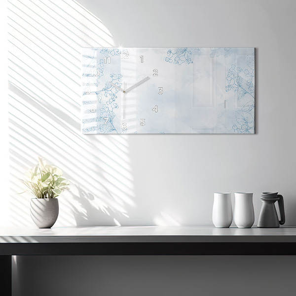 Horizontální skleněné hodiny na stěnu Skica rostlin