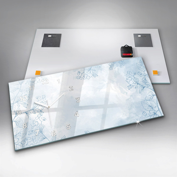 Horizontální skleněné hodiny na stěnu Skica rostlin