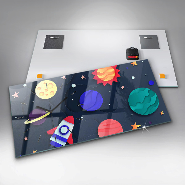 Horizontální skleněné hodiny na stěnu Dětský vesmír