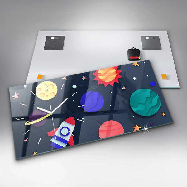 Horizontální skleněné hodiny na stěnu Dětský vesmír