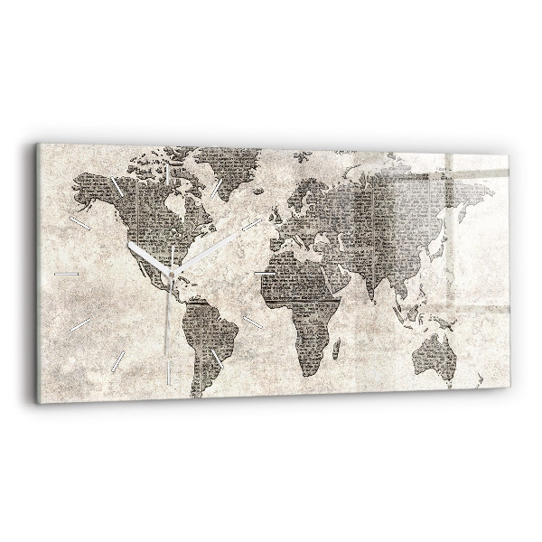 Horizontální skleněné hodiny na stěnu Noviny s mapou světa