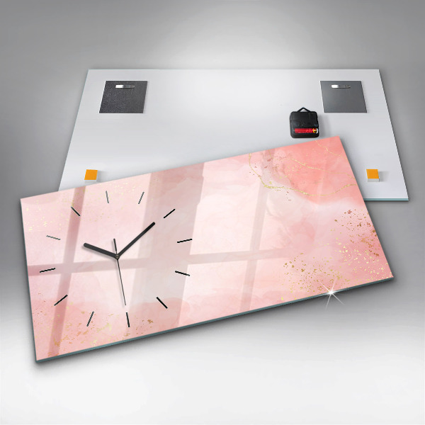 Horizontální skleněné hodiny na stěnu Růžový mramor