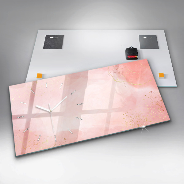 Horizontální skleněné hodiny na stěnu Růžový mramor