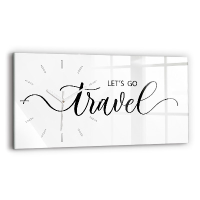 Horizontální skleněné hodiny na stěnu Cestovní nápis
