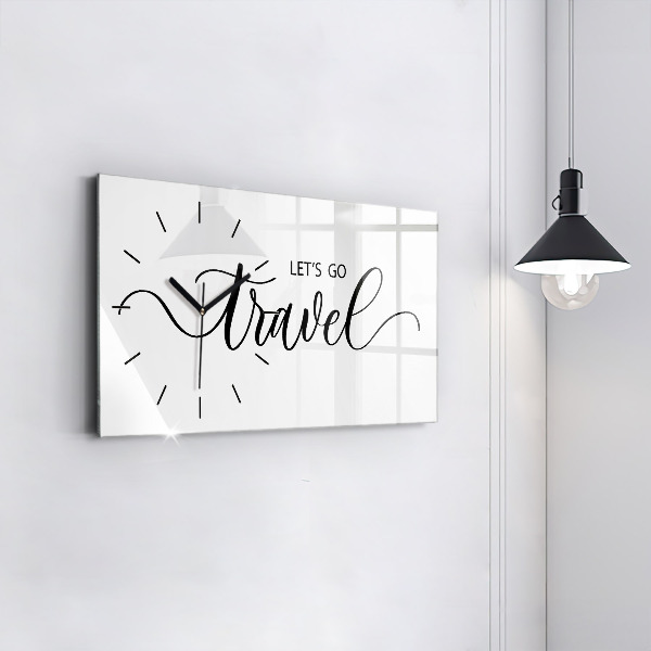 Horizontální skleněné hodiny na stěnu Cestovní nápis