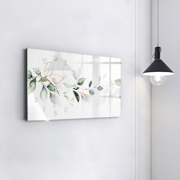 Horizontální skleněné hodiny na stěnu Abstraktní listy