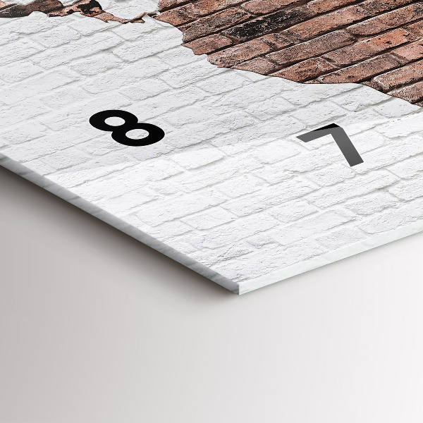 Horizontální skleněné hodiny na stěnu Cihlová mapa světa