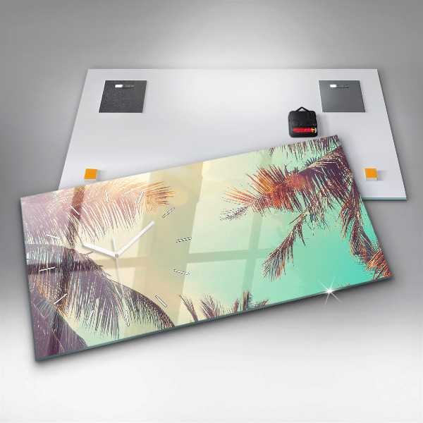 Horizontální skleněné hodiny na stěnu Tropické palmy