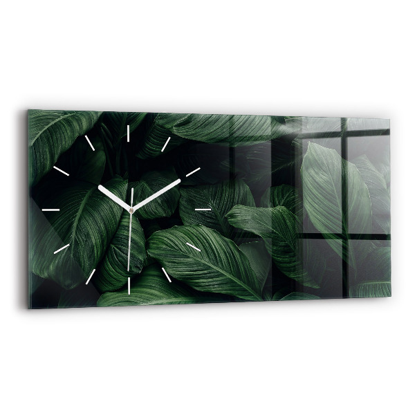 Horizontální skleněné hodiny na stěnu Tropická monstera