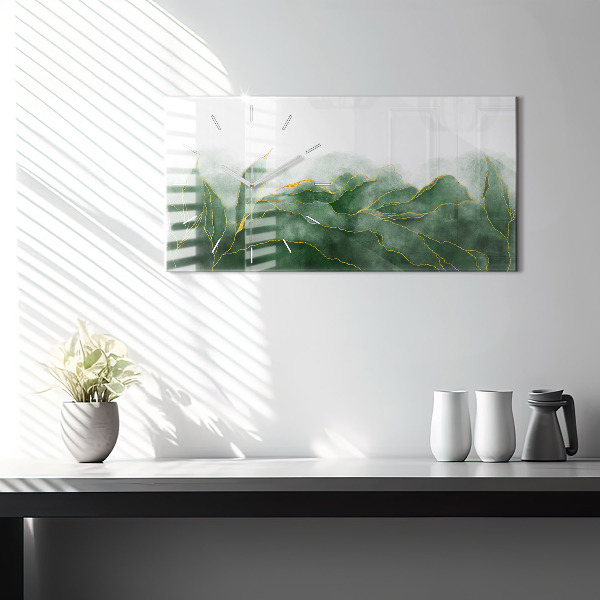 Horizontální skleněné hodiny na stěnu Abstraktní listy