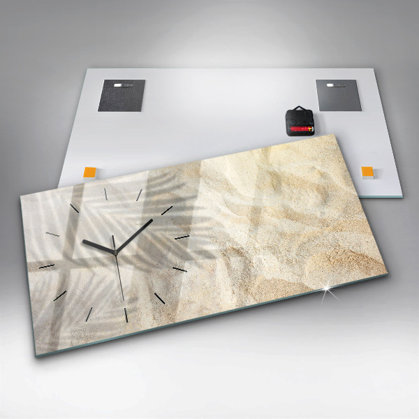 Horizontální skleněné hodiny na stěnu Stín palmy Písek