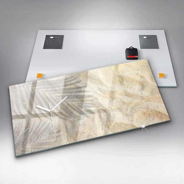 Horizontální skleněné hodiny na stěnu Stín palmy Písek