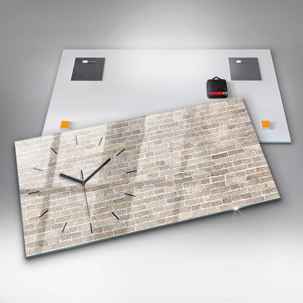 Horizontální skleněné hodiny na stěnu Cihlová zeď