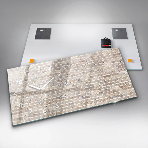 Horizontální skleněné hodiny na stěnu Cihlová zeď