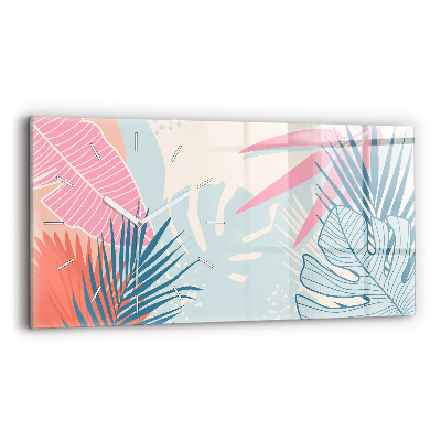 Horizontální skleněné hodiny na stěnu Pastelové listy