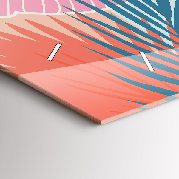 Horizontální skleněné hodiny na stěnu Pastelové listy