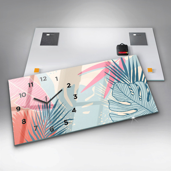 Horizontální skleněné hodiny na stěnu Pastelové listy