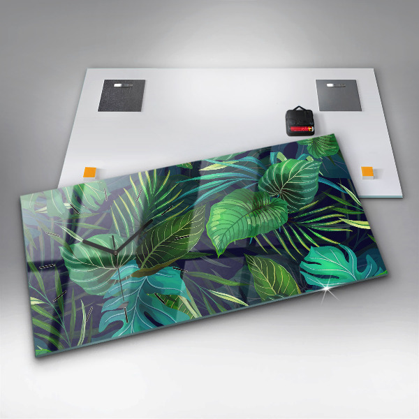 Horizontální skleněné hodiny na stěnu Exotické listy