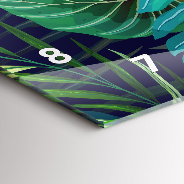 Horizontální skleněné hodiny na stěnu Exotické listy