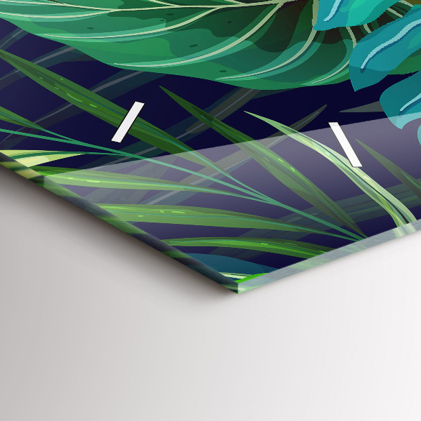 Horizontální skleněné hodiny na stěnu Exotické listy