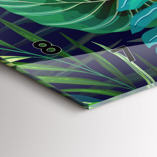 Horizontální skleněné hodiny na stěnu Exotické listy