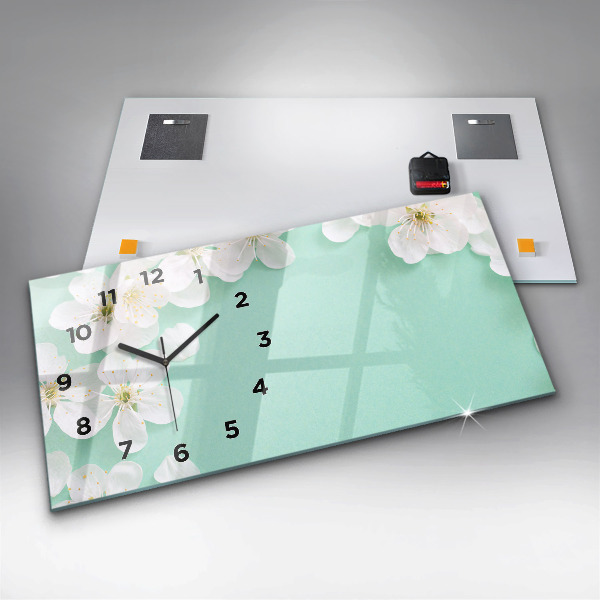 Horizontální skleněné hodiny na stěnu Kvetoucí sedmikrásky