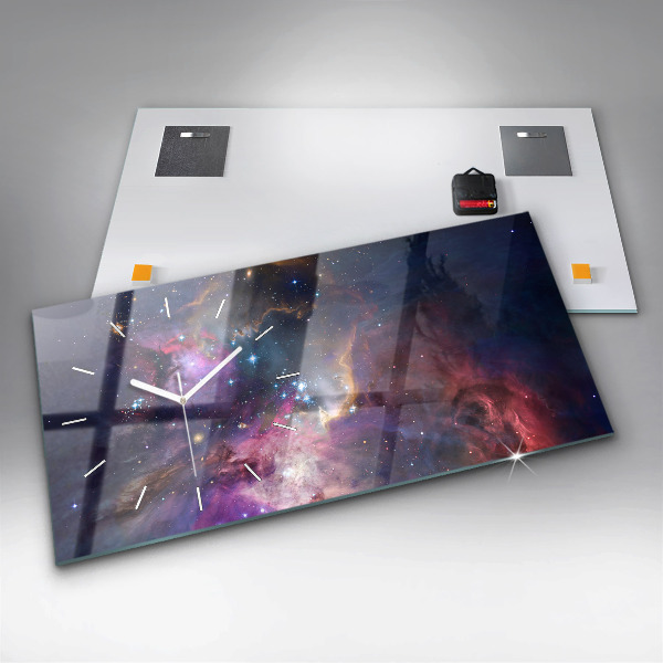 Horizontální skleněné hodiny na stěnu Svět galaxie