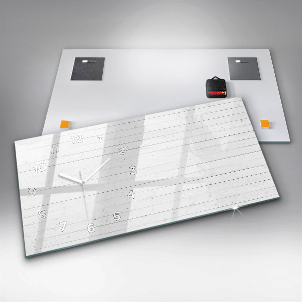 Horizontální skleněné hodiny na stěnu Vzor dřevěných panelů