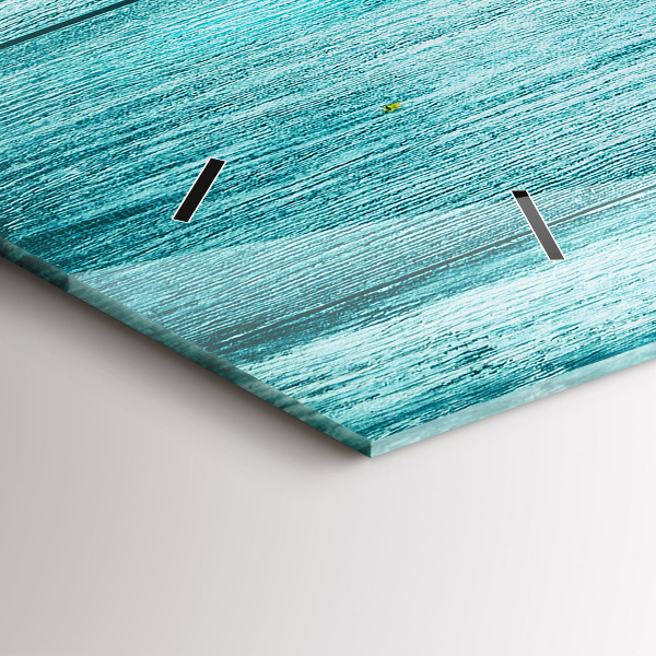 Horizontální skleněné hodiny na stěnu Modré staré dřevo