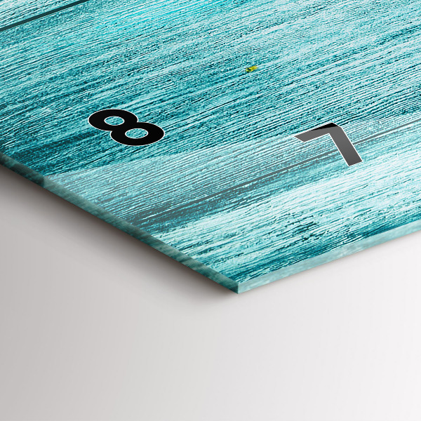 Horizontální skleněné hodiny na stěnu Modré staré dřevo