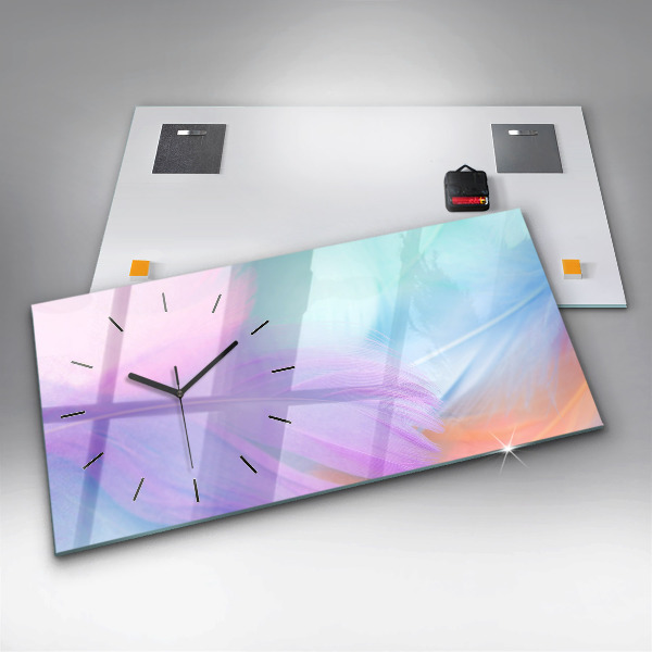 Horizontální skleněné hodiny na stěnu Barevné peří