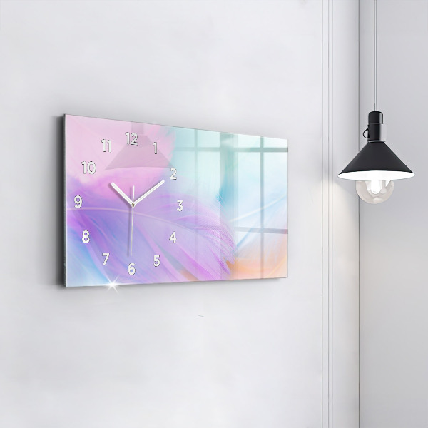 Horizontální skleněné hodiny na stěnu Barevné peří