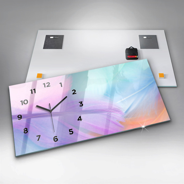 Horizontální skleněné hodiny na stěnu Barevné peří