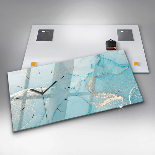 Horizontální skleněné hodiny na stěnu Dekorativní mramor