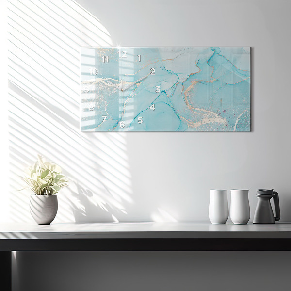 Horizontální skleněné hodiny na stěnu Dekorativní mramor