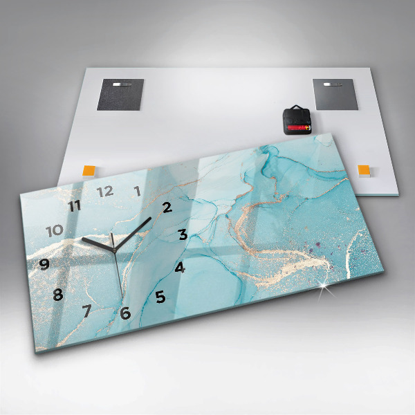 Horizontální skleněné hodiny na stěnu Dekorativní mramor
