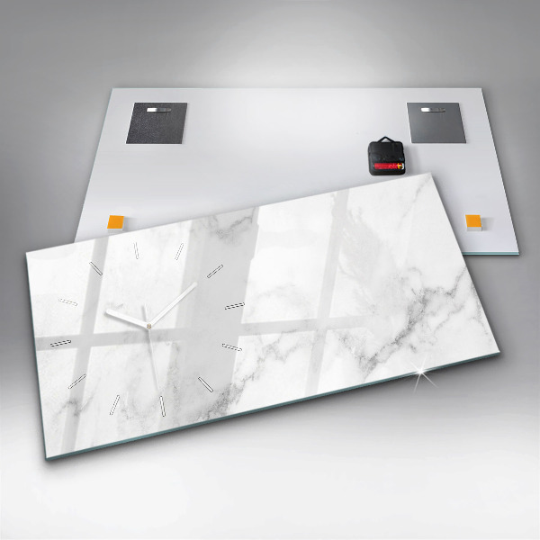 Horizontální skleněné hodiny na stěnu Mramor