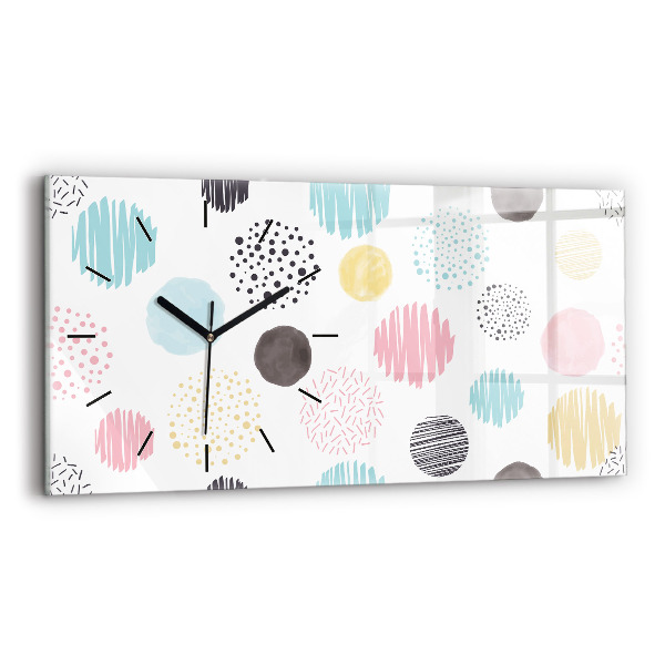 Horizontální skleněné hodiny na stěnu Geometrický vzor