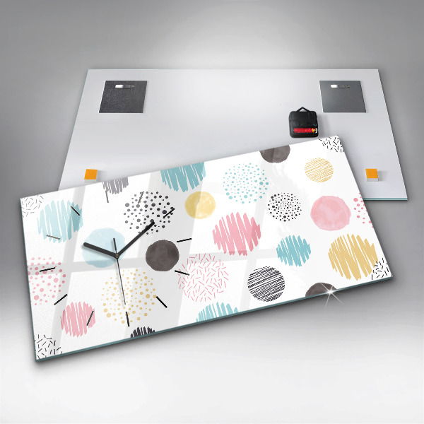 Horizontální skleněné hodiny na stěnu Geometrický vzor