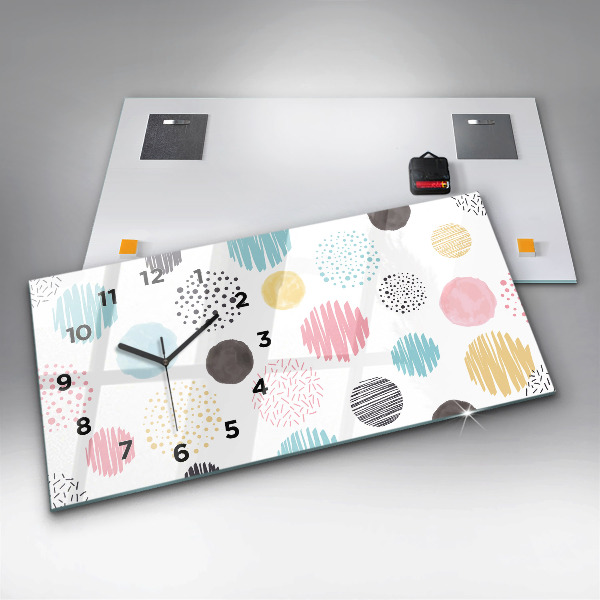 Horizontální skleněné hodiny na stěnu Geometrický vzor