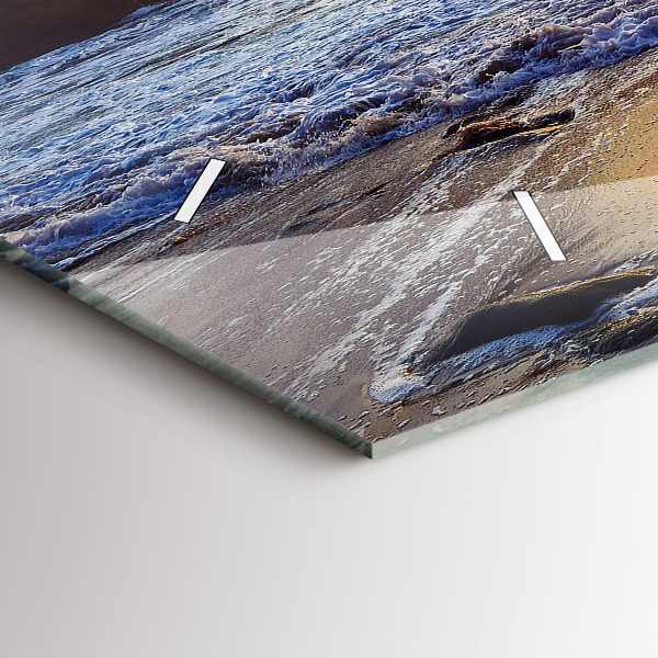 Horizontální skleněné hodiny na stěnu Západ slunce na pláži