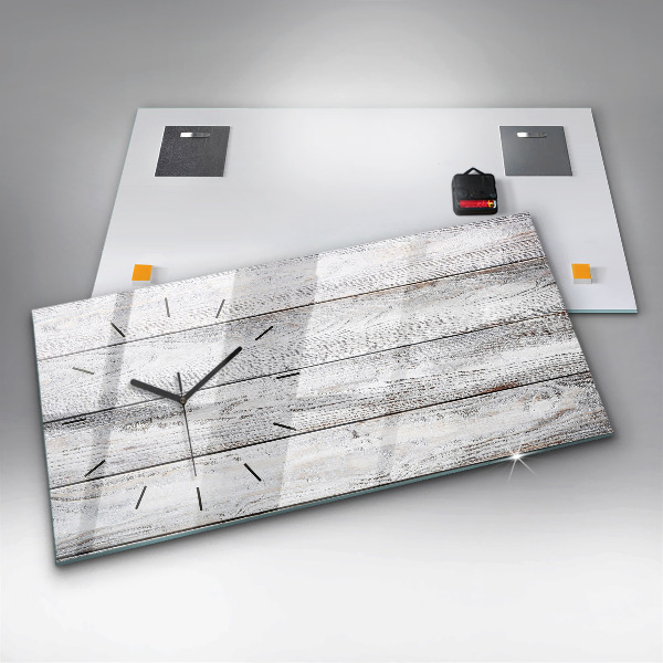 Horizontální skleněné hodiny na stěnu Malovaná prkna