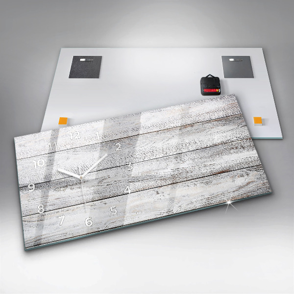 Horizontální skleněné hodiny na stěnu Malovaná prkna