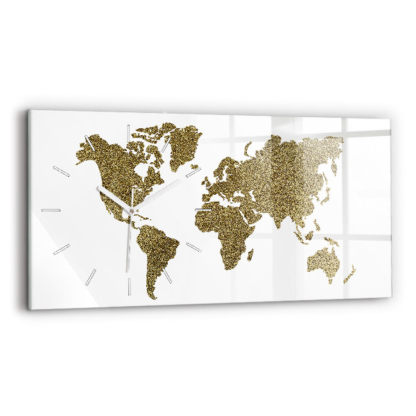 Horizontální skleněné hodiny na stěnu Mapa světa