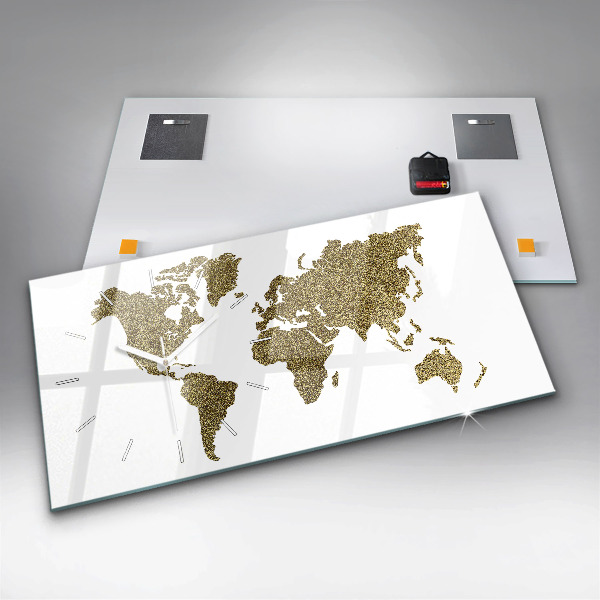 Horizontální skleněné hodiny na stěnu Mapa světa