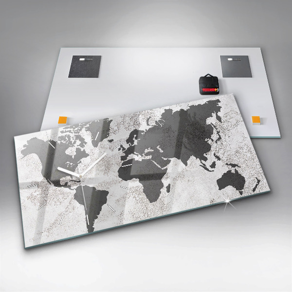 Horizontální skleněné hodiny na stěnu Betonová mapa světa