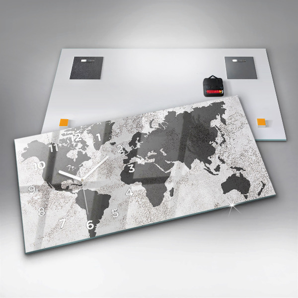 Horizontální skleněné hodiny na stěnu Betonová mapa světa