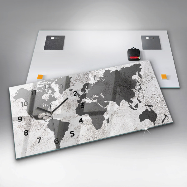 Horizontální skleněné hodiny na stěnu Betonová mapa světa