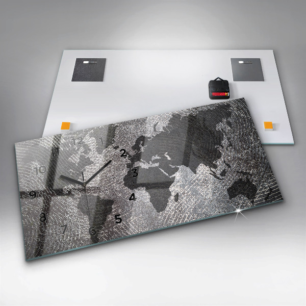 Horizontální skleněné hodiny na stěnu Betonová mapa světa