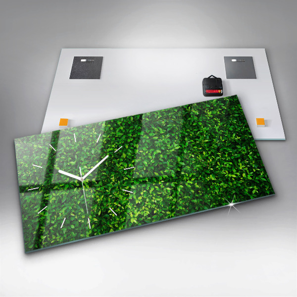 Horizontální skleněné hodiny na stěnu Listy živého plotu